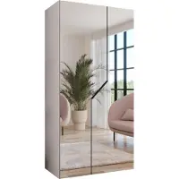 MEBLE KRYSPOL Schrank 100x202x52 cm mit Kleiderstange & Spiegel, 2xTür, ANDREW, Weiß, Griff Schwarz