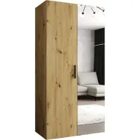 MEBLE KRYSPOL Schrank 100x202x52 cm mit Kleiderstange & Spiegel, 2xTür, BARI, Artisan-Eiche, Griff Schwarz