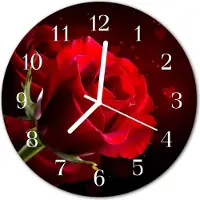Tulup Glasuhr Wanduhr Küchenuhr Echt-Glas 30fi cm Rosen rot