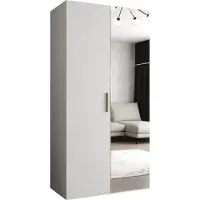 MEBLE KRYSPOL Schrank 100x202x52 cm mit Kleiderstange & Spiegel, 2xTür, BARI, Weiß, Griff Gold