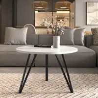 Design Möbel - Couchtisch Rund 67 cm - Moderner Sofatisch mit Metallgestell und Laminatplatte - Wohnzimmertisch