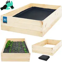 KOTARBAU Hochbeet für Garten 120x80x27cm Gemüsebeet Pflanzkasten mit Vlies Kräuterbeet Handschuhe mit Krallen Blumenkasten aus Kiefernholz Natürlich