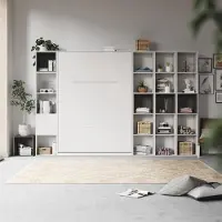 SMARTBett GmbH SMARTBett WOHNWAND Schrankbett 140x200 Vertikal mit Regalen Weiss/Anthrazit