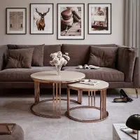 Lookway Set Couchtische LORI 2in1 matt mit kupferfarbener Basis