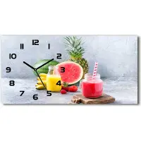 Tulup Wanduhr aus Glas – 60x30 cm - Glasbild - Glasuhr - Gehärtetes Glas - schwarze-zeiger - Fruchtcocktail