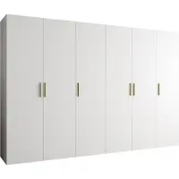 MEBLE KRYSPOL Schrank 300x202x52 cm mit Kleiderstange, 6xTür, BARI, Weiß, Griff Gold