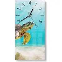DEQORI Glasuhr 30x60 cm Römisch 'Schildkröte unter Wasser' Wanduhr Glas Uhr Design leise