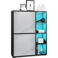 Vladon Highboard Schrank Anrichte Cuba mit 8 Fächern, Germany, Korpus in Schwarz matt / Fronten in Hellgrau seidenmatt, mit RGB LED Beleuchtung