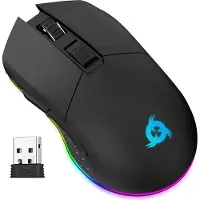 KLIM Blaze - Wiederaufladbare kabellose RGB Gaming Maus + Hochpräziser Sensor mit Langer Akkudauer + Einstellbar auf bis zu 6000 DPI + Kabel- und Funk Maus Modus + Schwarz