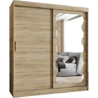 MEBLE KRYSPOL SPOTI 180 Kleiderschrank mit zwei Schiebetüren für Schlafzimmer – moderner Aufbewahrungsschrank mit Kleiderstange und Regalen – 180x200x62cm - Sonoma