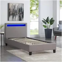 CARO-Möbel Polsterbett HIMALAYA mit LED Beleuchtung Einzelbett Jugendbett 90x200 cm mit Lattenrahmen, in grau Stoffbezug