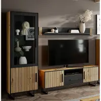 Lebenswert Wohnwand >Eddie< (3-teilig) in Eiche / schwarz - 239x197x40 (BxHxT)