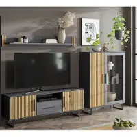 Lebenswert Wohnwand >Joe< (3-teilig) in Eiche / anthrazit - 287x173x40 (BxHxT)