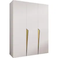MEBLE KRYSPOL Schrank 150x202x52 cm mit Kleiderstange, 3xTür, PIANO, Weiß, Griff Gold