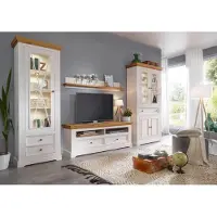 Lebenswert Wohnwand >WZ-0133< (4-teilig) weiss / eichefarbig - 357x214x42 (BxHxT)