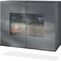 Vladon Kommode Grömitz V3, Moderner Küchenschrank mit 2 großen Glastüren Anthrazit matt / Grau Hochglanz (92,5 x 73.5 x 35)