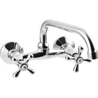 Invena BADLAND Küchenarmatur Wandmontage Wasserhahn ROMA 16 cm Küchenmischer für Küche in Silber