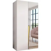 MEBLE KRYSPOL Schrank 100x202x52 cm mit Kleiderstange & Spiegel, 2xTür, PIANO, Weiß, Griff Gold