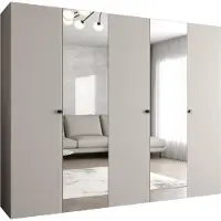 MEBLE KRYSPOL Schrank 250x202x52 cm mit Kleiderstange & Spiegel, 5xTür, PARMA, Kaschmir, Griff Schwarz