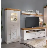 Lebenswert Wohnwand >WZ-0133< (3-teilig) weiss / eichefarbig - 248x177x42 (BxHxT)