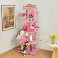 BALCONERA Kratzbaum für große Katzen, Kratzbrett, Katzenbürsten, große Plattformen, Plüschkissen, Höhle, 78 x 46 x 176 cm, Rosa
