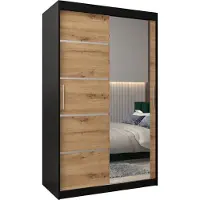 MEBLE KRYSPOL Kleiderschrank, Schiebetürenschrank Schlafzimmer, Schrank mit Spiegel VERONA 2 120 cm, Schwarz Matt + Artisan Eiche