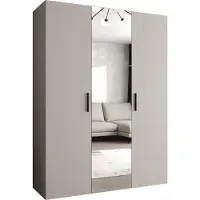 MEBLE KRYSPOL Schrank 150x202x52 cm mit Kleiderstange & Spiegel, 3xTür, BARI, Kaschmir, Griff Schwarz