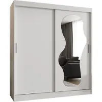 MEBLE KRYSPOL ULTRA 180 Kleiderschrank mit zwei Schiebetüren für Schlafzimmer – moderner Aufbewahrungsschrank mit Kleiderstange und Regalen – 180x200x62cm - Mattweiß
