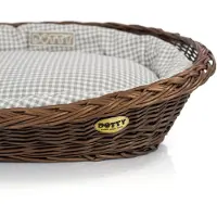 DOTTY Handgebeizter brauner Weidenkorb Wikikorb mit Baumwoll-Hundebett – Beige mit Karo – Waschbar & Weich –