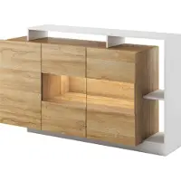 Masseno Kommode ALBINA 155 cm Sideboard und 3 Türen für Wohnzimmer Schlafzimmer Modern 155x44x94 cm Eichefarben / Weiß