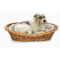 DOTTY Handgeflochtener Weidenkorb Wikikorb mit Baumwoll-Hundebett – Beige mit Karo – Waschbar & Gepolstert –