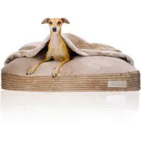 DOTTY Kuschelhöhle Kuscheliges Hundebett Hundenest Katzenhöhle Schlafsack für Hunde - Beige Cappuccino Cordstoff - Größe XL (100 x 80 cm)
