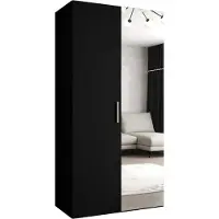 MEBLE KRYSPOL Schrank 100x202x52 cm mit Kleiderstange & Spiegel, 2xTür, BARI, Schwarz, Griff Silber