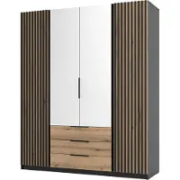 Masseno Drehtürenschrank CAGLIARI 200 cm Kleiderschrank Schlafzimmer Schrank 4-türig mit Spiegel Schwarz