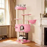 BALCONERA Kratzbaum für große Katzen, Kratzbrett, Katzenbürste, 11 cm dicke Stämme, große Plattformen, Plüschkissen, Höhle, 50 x 50 x 157 cm, Rosa