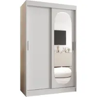 MEBLE KRYSPOL ROYAL 120 Kleiderschrank mit zwei Schiebetüren für Schlafzimmer – moderner Aufbewahrungsschrank mit Kleiderstange und Regalen – 120x200x62cm - Mattweiß