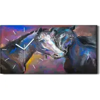 Coloray Wohnzimmer-Bild Leinwand Uhr 60x30 Pastellfarbenes Porträt von Pferden - weiße Hände