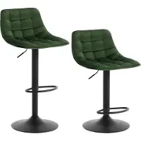 Woltu 2er-Set Barhocker Barstuhl Tresenhocker Bistrohocker mit Rückenlehne, aus Samt und Metall, höhenverstellbar drehbar Dunkelgrün