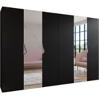 MEBLE KRYSPOL Schrank 300x202x52 cm mit Kleiderstange & Spiegel, 6xTür, SANDI, Schwarz, Griff Kaschmir