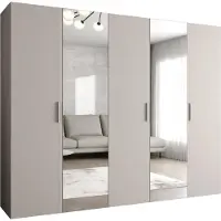 MEBLE KRYSPOL Schrank 250x202x52 cm mit Kleiderstange & Spiegel, 5xTür, BARI, Kaschmir, Griff Silber