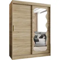 MEBLE KRYSPOL SPOTI 150 Kleiderschrank mit zwei Schiebetüren für Schlafzimmer – moderner Aufbewahrungsschrank mit Kleiderstange und Regalen – 150x200x62cm - Sonoma