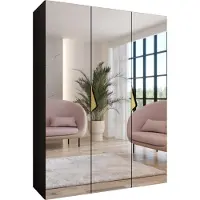 MEBLE KRYSPOL Schrank 150x202x52 cm mit Kleiderstange & Spiegel, 3xTür, SANDI, Schwarz, Griff Gold