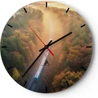 ARTTOR Wanduhr - Rund - Glasuhr - Bahn Herbst So - 40x40cm - Schleichendes Uhrwerk - Lautlos - zum Aufhängen bereit - Dekoration Modern - Wanddekoration aus Glas - C3AR40x40-4632