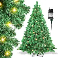 Eikuavons 210cm Künstlicher Weihnachtsbaum mit LED-Beleuchtung 400 LEDs Warmweiß inkl. Metallfuß mit 1200 Spitzen Christbaum Tannenbaum PVC Grün