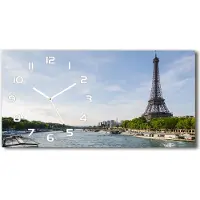 Tulup Wanduhr aus Glas – 60x30 cm - Glasbild - Glasuhr - Gehärtetes Glas - weisse-zeiger - Eiffelturm Paris