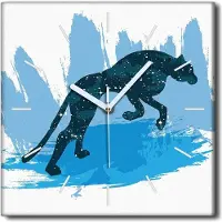 Coloray Uhr auf Leinwand 30x30 cm Wand Uhr Dekoration Wohnzimmer Segeltuch weiße Zeiger -Leopard-Katzen-Tier.