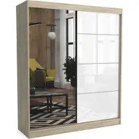 EURO-MEBLE Moderner Kleiderschrank mit Schiebetüren ZANU 180 cm Hochglanzplatte(SONOMA)