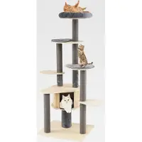 Markenlos Kratzbaum groß, 172 cm, Katzenbaum mit dicken Stämmen, Plattformen, Katzenhöhle, Kratzpfosten, abnehmbaren Matten & großer Basis, Katzenkratzbaum Holz, Katzenturm Kletterbaum Katze, Grau+Natur