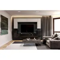 Starcosy Wohnwand Set mit 8 Schränken, Weiß Hochglanz, Schwarz Hochglanz, modern für das Wohnzimmer, 280 x 195 cm
