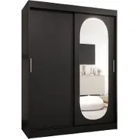 MEBLE KRYSPOL ROYAL 150 Kleiderschrank mit zwei Schiebetüren für Schlafzimmer – moderner Aufbewahrungsschrank mit Kleiderstange und Regalen – 150x200x62cm - Mattschwarz